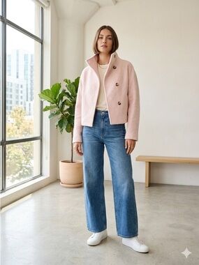 Aritzia Wilfred Blush Pink Merino Wool Bouclé Cropped Jacket - Medium